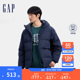Gap男装徽章logo抽绳立领连帽羽绒服纯色外套677652 海军蓝 XL (180/100A) 亚洲尺码