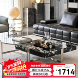 楒森意式极简宝格丽黑大理石正方形茶几客厅家用大小户型高级设计师款 1米茶几+边几