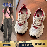逸兰朵巴黎厚底老爹鞋女2025秋冬季新款小白鞋百搭网面增高休闲运动鞋子 红色 39 (245mm)