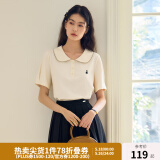 独束大码女装减龄娃娃领休闲POLOT恤2024年夏季新款简约气质上衣 米杏色 M (尺码：1)
