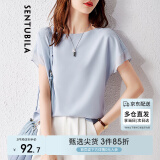 尚都比拉拼接短袖雪纺衫女显瘦遮肚子上衣夏季女装薄款休闲T恤 浅蓝色 L