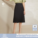 范思蓝恩201028气质开叉半身裙女夏季中长款高腰a字裙职业 黑色 XL