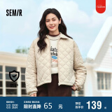 森马（Semir）棉服女灯芯绒翻领菱形格复古2024冬三防宽松轻薄棉衣109724112007
