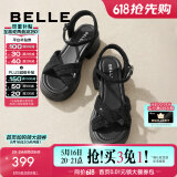 百丽（Belle）满钻条带繁星休闲凉鞋女商场款厚底凉鞋A9S2DBL4预售 黑色 34 (220mm)
