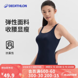 迪卡侬泳衣女连体三角抗氯游泳服显瘦大码泳装泡温泉深蓝4230023