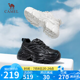 骆驼（CAMEL）老爹鞋女网布皮面拼接双系带厚底休闲鞋 L23S703108W 黑色透网 39