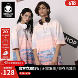 闪电潮牌（GENANX）五分袖潮男太空棉渐变色印花夏季新款情侣短袖t恤 晚霞色 XL