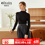 Olrain欧芮儿半高领莫代尔长袖T恤女春装新款修身丝滑打底衫内搭女 黑色 L