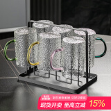 格娜斯 日式锤纹玻璃杯带把手水杯套装家用客厅待客茶杯家庭喝水杯子