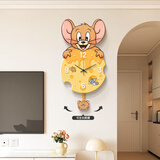 好久不见奶油风钟表客厅挂钟卡通猫和老鼠艺术家用静音挂表高级感创意时钟
