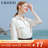 lagogo工装风五分袖V领白衬衫女拉谷谷春夏新款垂顺气质雪纺上衣 本白色(V1) S 155/36