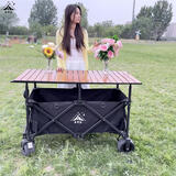 鹿营地摆摊推车露营车一体车小吃车超大款聚拢可升降地摊移动夜市餐车 黑车+120x60木纹桌