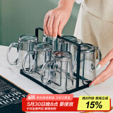格娜斯 玻璃杯水杯茶杯杯子套装家用待客带把牛奶杯高颜值泡茶杯杯架