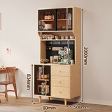 阁澜仕实木餐边柜岩板桌面橱柜酒柜茶水柜家用置物储物玄关柜可定制柜子 【浅胡桃】高柜80cm*50cm*200cm 岩板桌面+移动插座