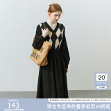 FANSILANEN范思蓝恩22FS4178长袖内搭针织连衣裙女秋冬V领毛衣裙中长款过膝 黑色 M