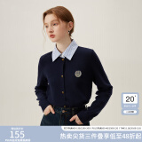 范思蓝恩麦穗花语 学院风假两件针织衫上衣女毛衣开衫24FS11309 藏青 S