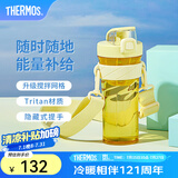 膳魔师（THERMOS）摇摇杯大容量水杯学生奶昔杯健身Tritan塑料杯子带刻度TP4086 黄色【搅拌格升级附背带】 500ml
