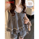 古今（GUJIN）【带胸垫】夏季泡泡纱吊带可外穿睡衣女睡裤甜美女装家居服套装L
