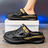 李宁新潮洞洞鞋男款夏季外穿踩屎感防滑包头拖鞋男士户外涉水两用沙滩凉鞋 黑色潮流款 单层 42 -43同码