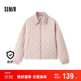 森马（Semir）棉服女灯芯绒翻领菱形格复古2024冬三防宽松轻薄棉衣109724112007