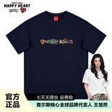 查尔斯桃心夏季宽松简约美式休闲情侣薄款潮流透气百搭短袖T恤男女同款 藏青色 L
