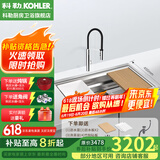 科勒（KOHLER） 厨房手工晶钻水槽多功能台下单槽加厚304不锈钢洗菜盆洗碗盆水池 5540手工单槽+99887T抽拉龙头