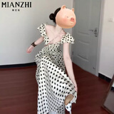 棉致法式V领波点显瘦连衣裙女夏季2025新款小个子高级感温柔风长裙子 176图片色【高品质35.5】 L 100-115斤