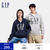 Gap男女装印花字母logo抓绒连帽卫衣休闲660128外套 灰色 180/100A(XL) 亚洲尺码