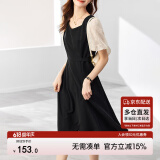 尚都比拉法式连衣裙夏季中长款a字裙泡泡袖系带收腰显瘦裙子 黑色 XXL