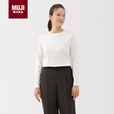 MUJI女式 天竺编织长袖T恤上衣打底衫 白色5A M