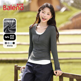 班尼路（Baleno）假两件圆领长袖T恤女2025春秋季新款柔软舒适修身瘦腰百搭打底衫