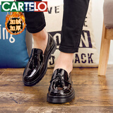 卡帝乐鳄鱼（CARTELO）男士皮鞋男韩版潮流百搭春季休闲青少年增高黑色英伦亮皮豆豆鞋潮 流苏 加绒 41
