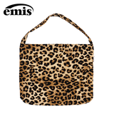 EMIS包包单肩包休闲帆布包百搭复古大容量灯芯绒大豹纹米色 礼物