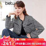 百图betu女装春季新款短外套高级感小香风长袖毛呢外套女2401T40 黑色 M