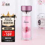 希诺（HEENOOR）双层玻璃杯家用女士带滤网个性潮流清新花茶杯隔热防烫便携水杯 珠光桃红300ml