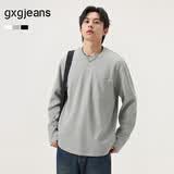 gxgjeans男装 口袋设计多色宽松圆领长袖T恤 春季热卖 麻灰色 春秋款 XL (180)