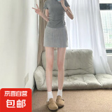 灰色运动短裙女夏季2025新款百搭休闲高腰显瘦a字辣妹半身包臀裙 浅灰-原版品质 L 【105-120斤】