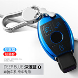Qidian适用于老款奔驰钥匙套a级C级E级S级glc260GLE300C200lglbA包扣壳 深邃蓝 钥匙套+五金扣