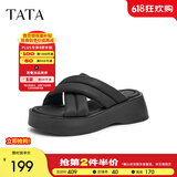 他她（TATA）云朵拖鞋黑色厚底一字带女鞋外穿松糕底凉拖新款WBS01BT3 黑色 34