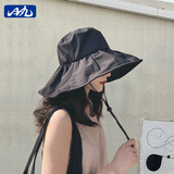 目丸黑胶防晒帽遮阳帽子女夏遮脸防紫外线太阳帽UV渔夫帽大沿韩版折叠 【大爱百搭黑】 帽围(56-58cm)
