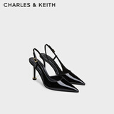 CHARLES&KEITH漆皮尖头斑马纹高跟凉鞋生日礼物新年礼物CK1-60280477 Black Patent黑色 38 （245）