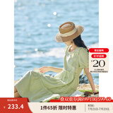 茵曼（INMAN）七七同款连衣裙2025夏女装新款田园纯棉提花方领A字泡泡袖蛋糕裙 淡绿色 XL