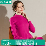 AB内衣情人节秋冬纯棉情侣半高领内衣长袖长裤内衣套装S679 （女）玫红 XL