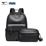 七匹狼双肩包男士背包大容量商务轻奢出差书包学生通勤电脑包休闲旅行包 【套装】皮革黑+单肩包