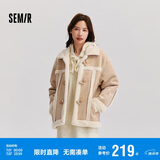 森马（Semir）外套女牛角扣翻领宽松文艺2024冬季仿麂皮仿兔毛夹克109724108011