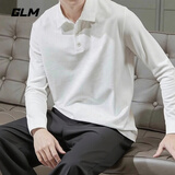 GLM长袖t恤男春秋季翻领长袖polo衫男简约运动上衣打底衫男装白色XL