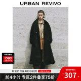 UR秋季新款女装摩登英伦风双排扣收腰系带风衣UWM140030 黑色 (偏宽松) L