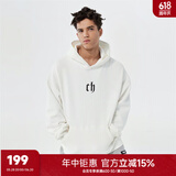 CHINISMCH字母印花连帽卫衣男潮牌美式宽松上衣重磅情侣帽衫 本白色 M（推荐 110-130斤）