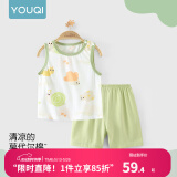 优奇婴儿衣服夏季套装宝宝夏装短袖儿童夏装分体两件半袖套装空调睡衣 【可爱蜗蜗牛】 80