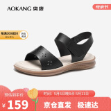 奥康（Aokang）妈妈鞋凉鞋夏季百搭舒适软底女凉鞋平底女鞋1224821023黑39码